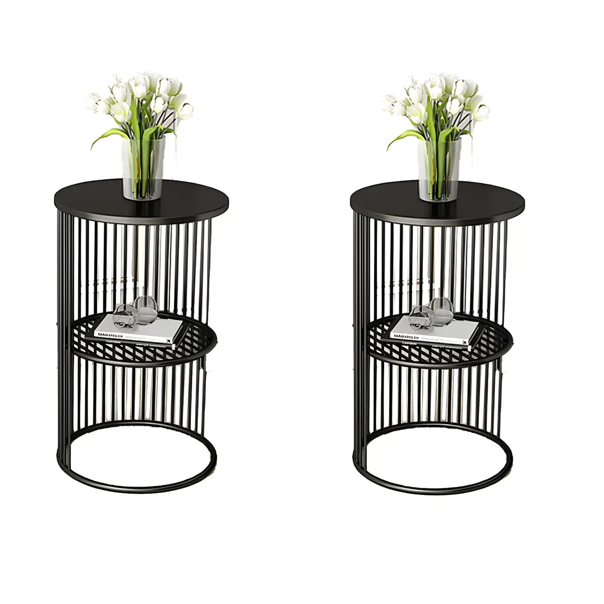 Storage Round Metal Frame Gold 2 Tiers Side Tables