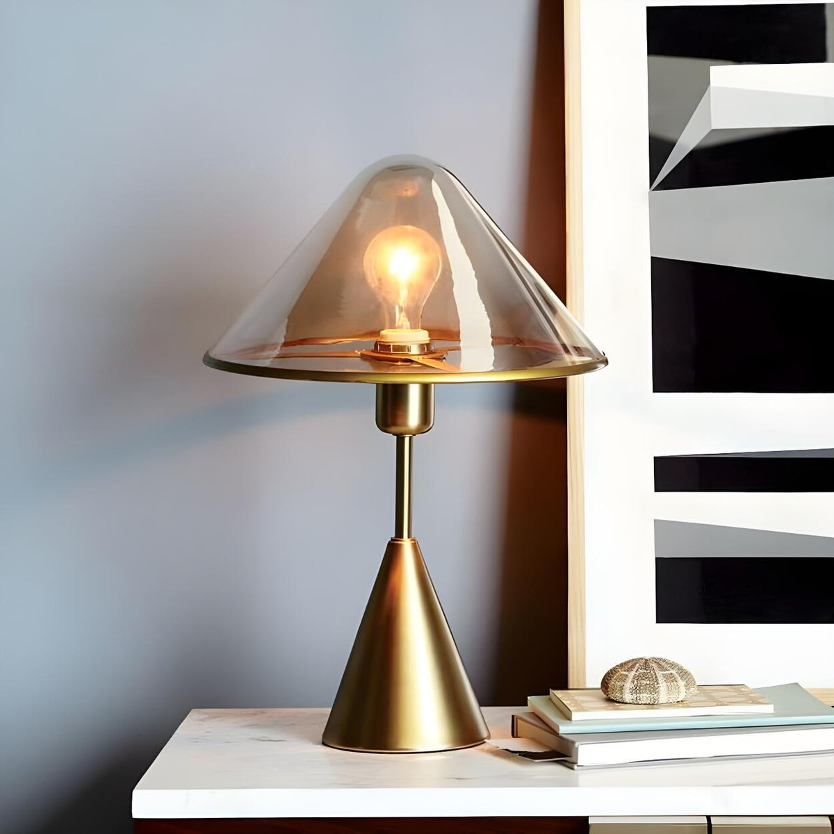 Stylish Conical Clear Glass Shade Metal Base Table Lamp