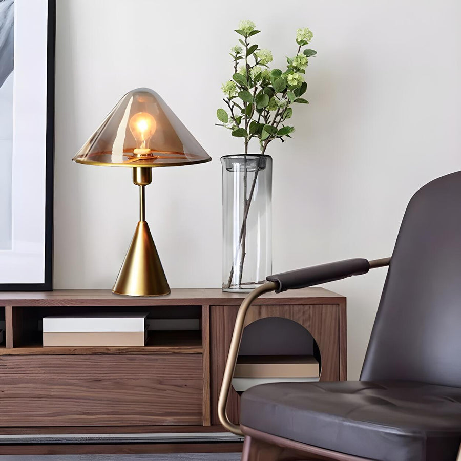 Stylish Conical Clear Glass Shade Metal Base Table Lamp