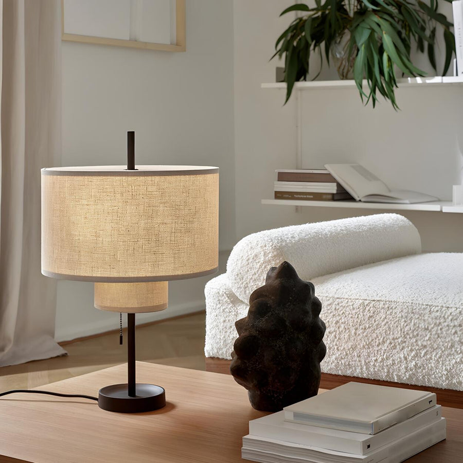 Stylish Geometric Fabric Shade Cylinder Table Lamp
