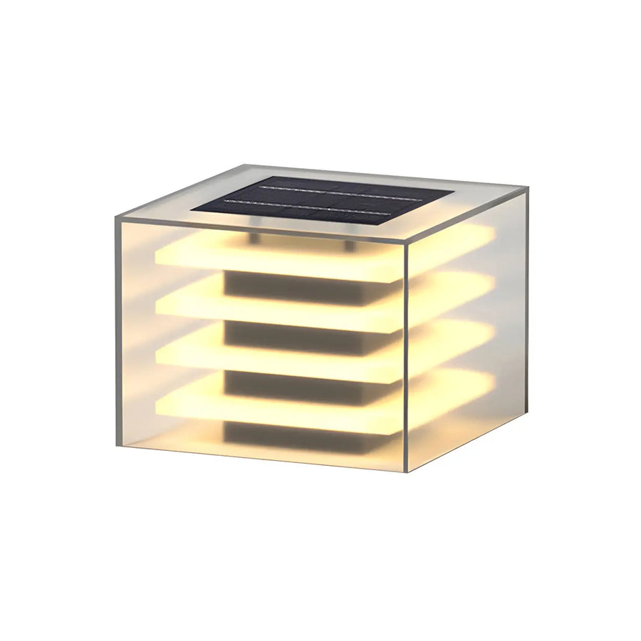 Stylish Multi-layered Square Glass Outdoor Solar Pillar Lamp