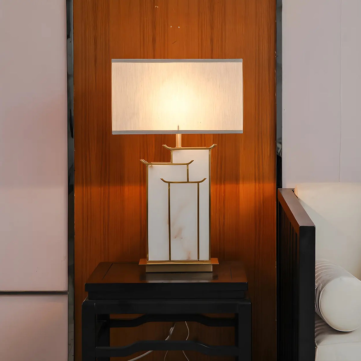 Stylish Rectangular Fabric Gold Bedroom Table Lamp