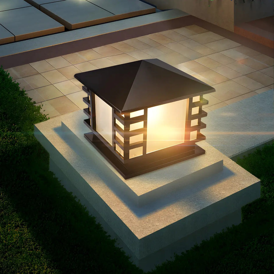 Unique Geometric Round Solar Outdoor Table Lamp Pillar Light