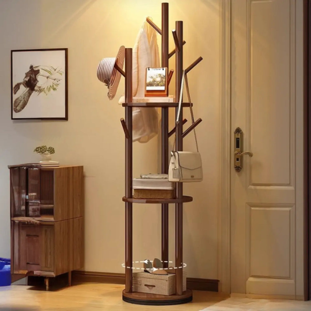 Swivel Tree Shape Nut-Brown Hooks Coat Rack
