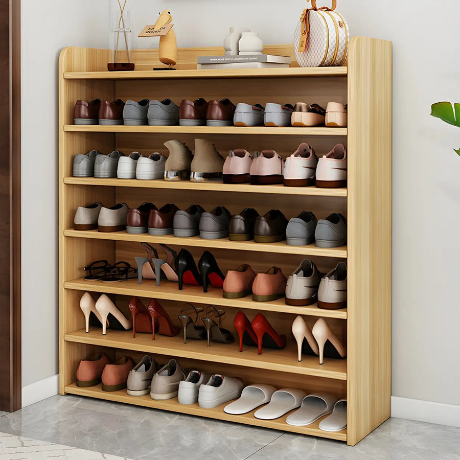 Tall Wood Free Standing Natural Closed Back Large Shoe Rack