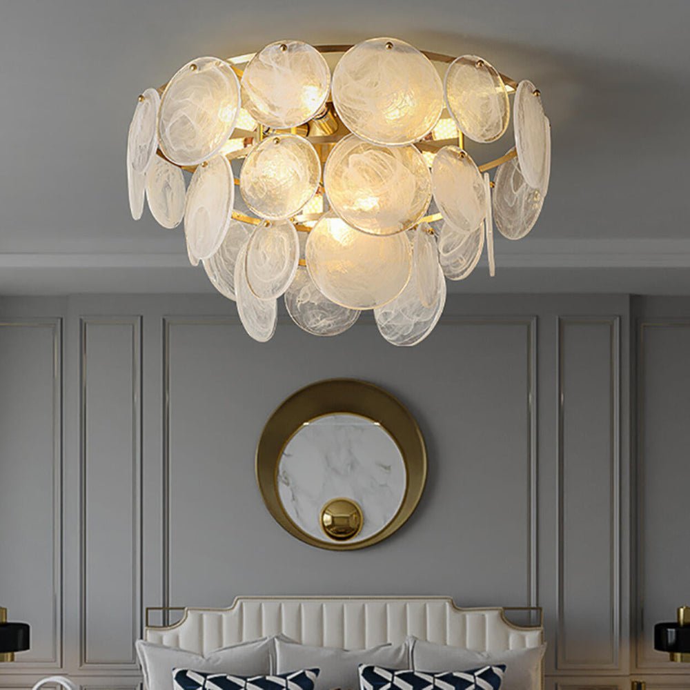 Textured Glass Discs Gold Tiered Semi-Flush Mount Light