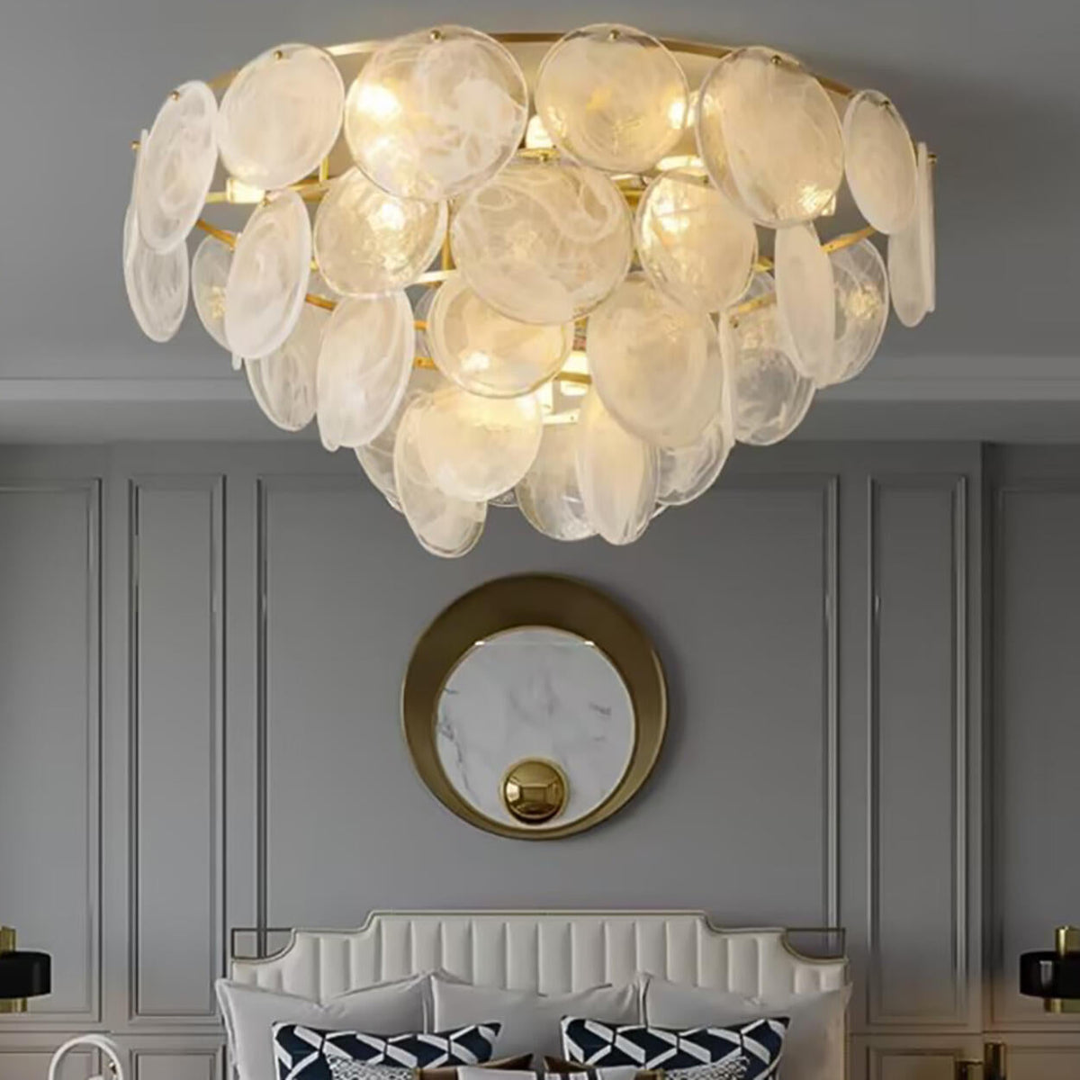 Textured Glass Discs Gold Tiered Semi-Flush Mount Light