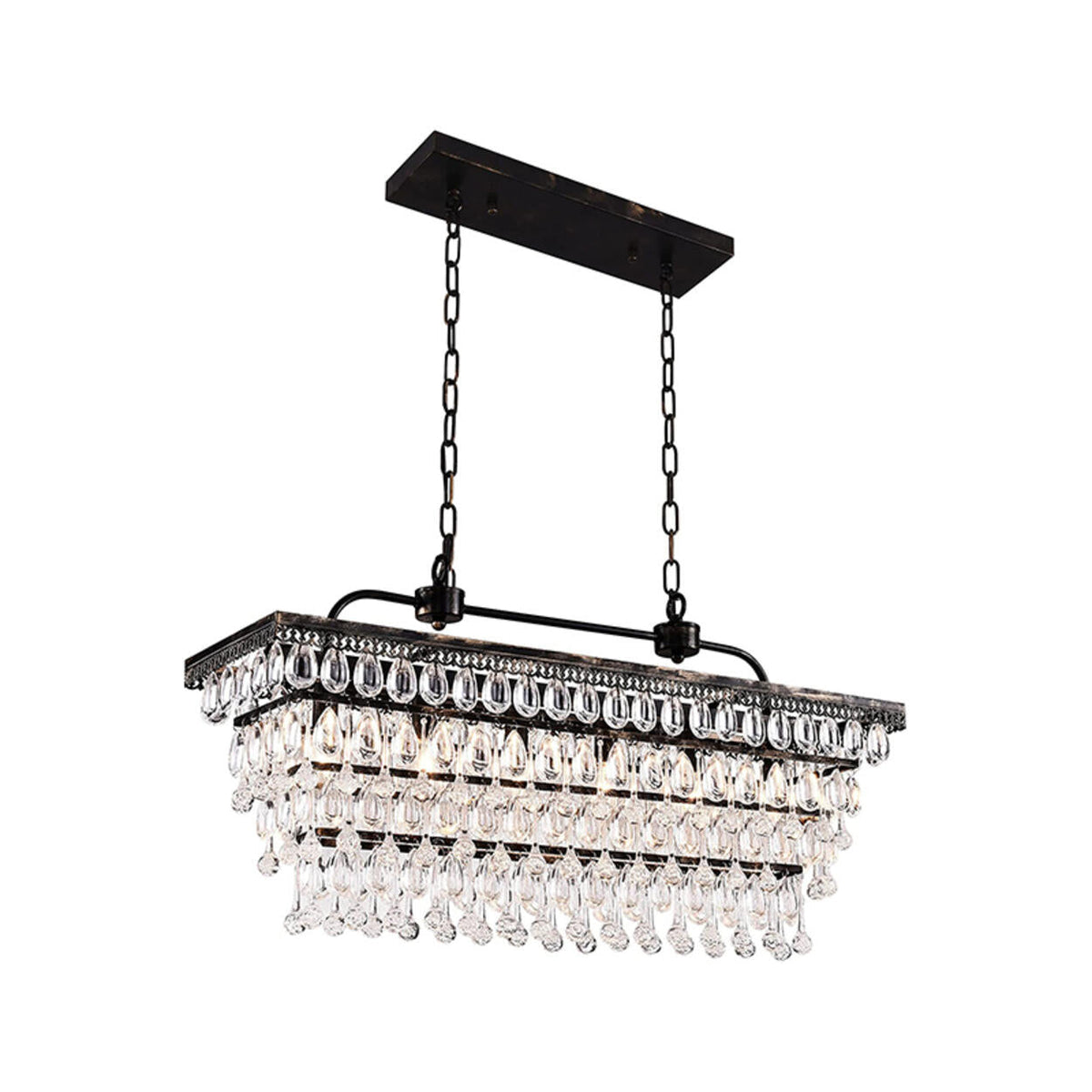 Tiered Droplets Rectangular Crystal Chandelier Light