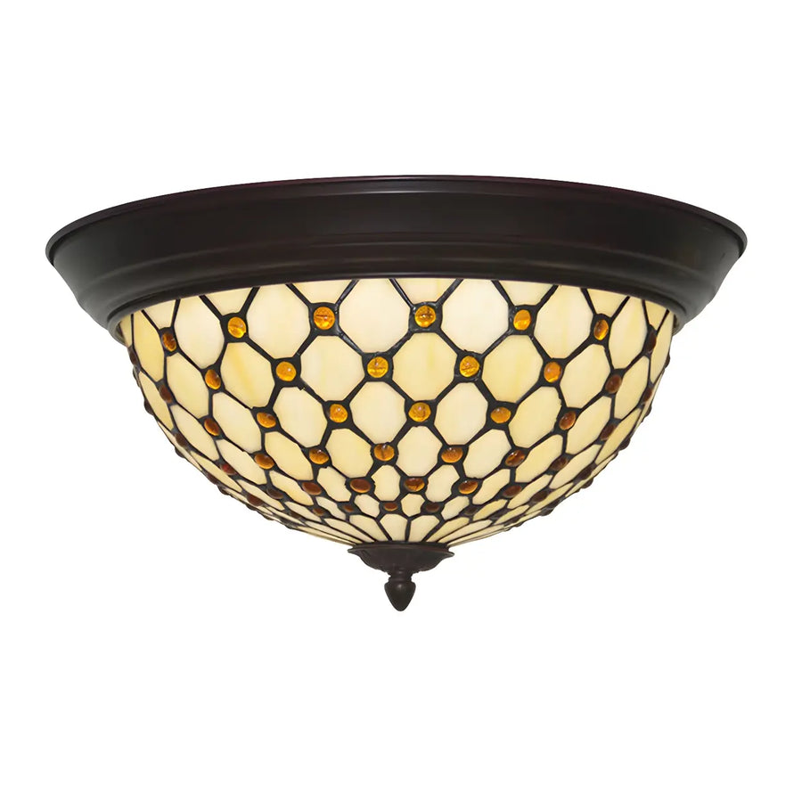 Tiffany Beige Bowl-Shaped Glass LED Flush Mount Light