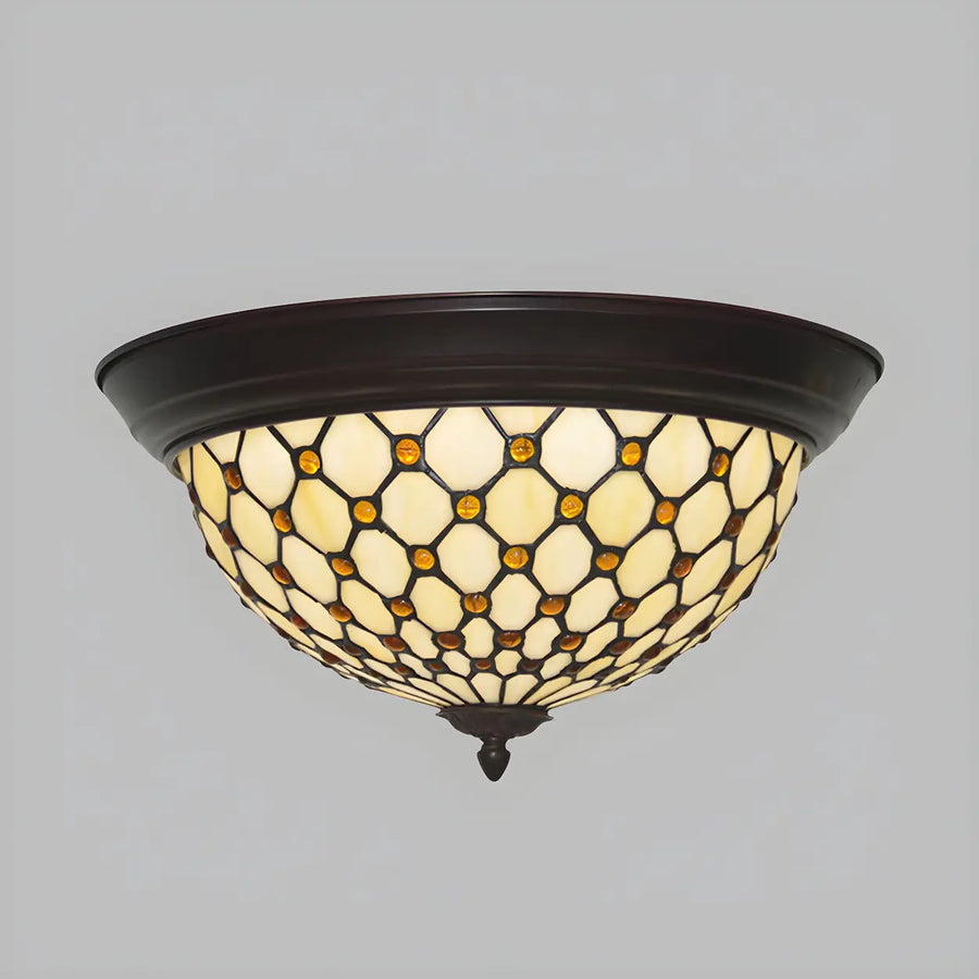 Tiffany Beige Bowl-Shaped Glass LED Flush Mount Light