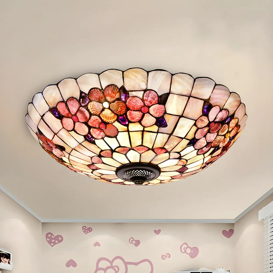 Tiffany Flower Pattern Shell Glass Flush Mount Light