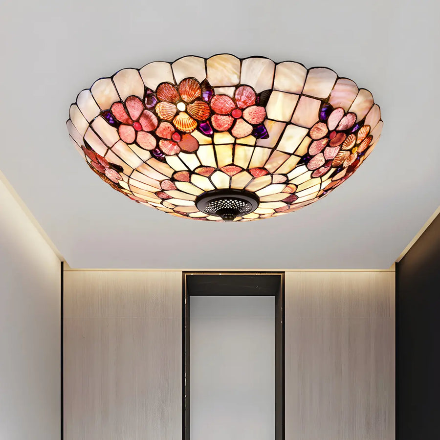 Tiffany Flower Pattern Shell Glass Flush Mount Light