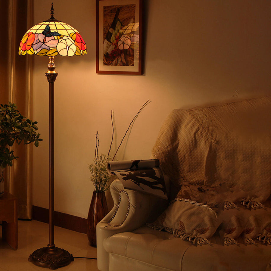 Tiffany Stained Dome Glass Bronze Base Floor Lamp