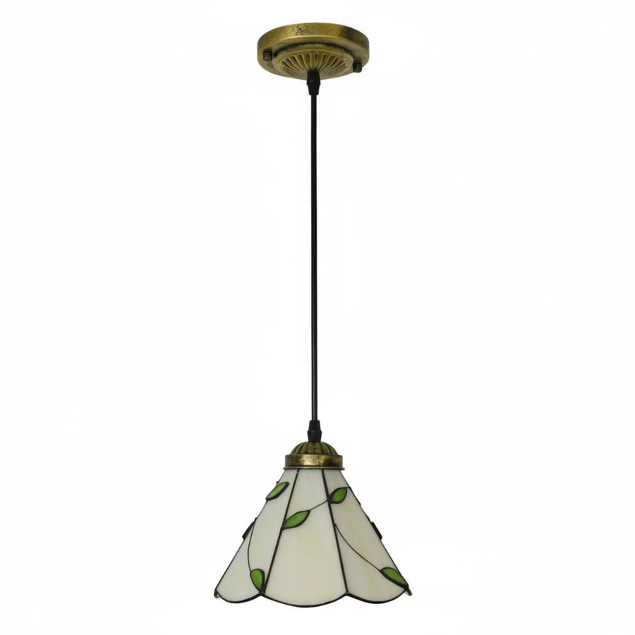 Tiffany Stained Glass Green Leaves Dome Pendant Light