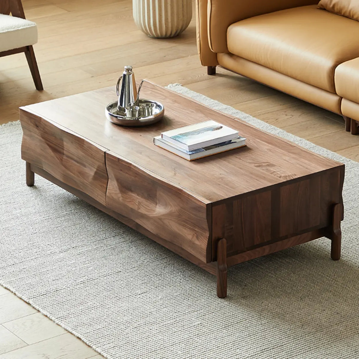 Traditional Solid Walnut Wood Coffee Table with Drawers