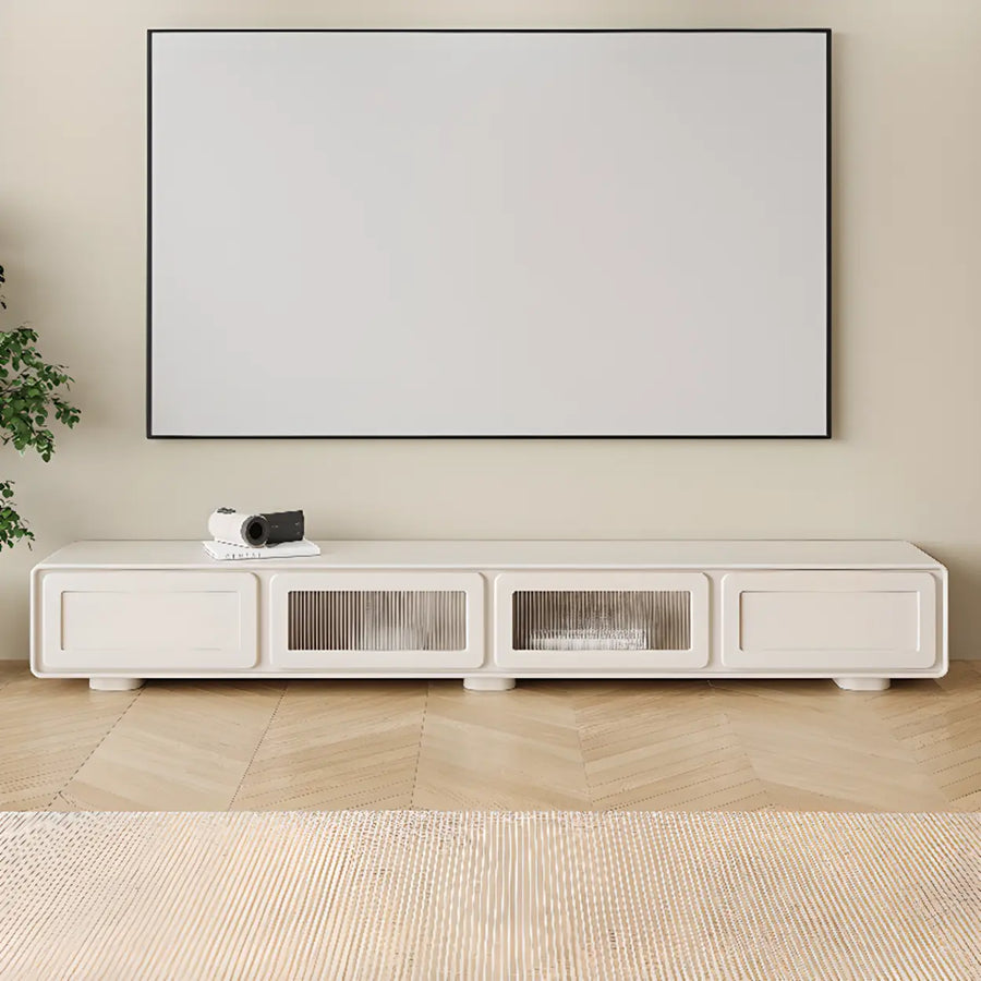 Trendy White Wood Drawers Cabinet Rectangle TV Stand