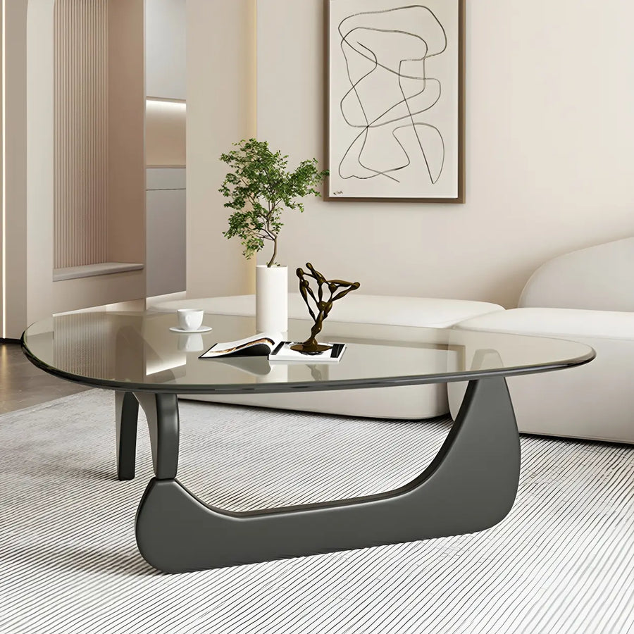 Triangle Glass Wooden Abstract Base Coffee Table