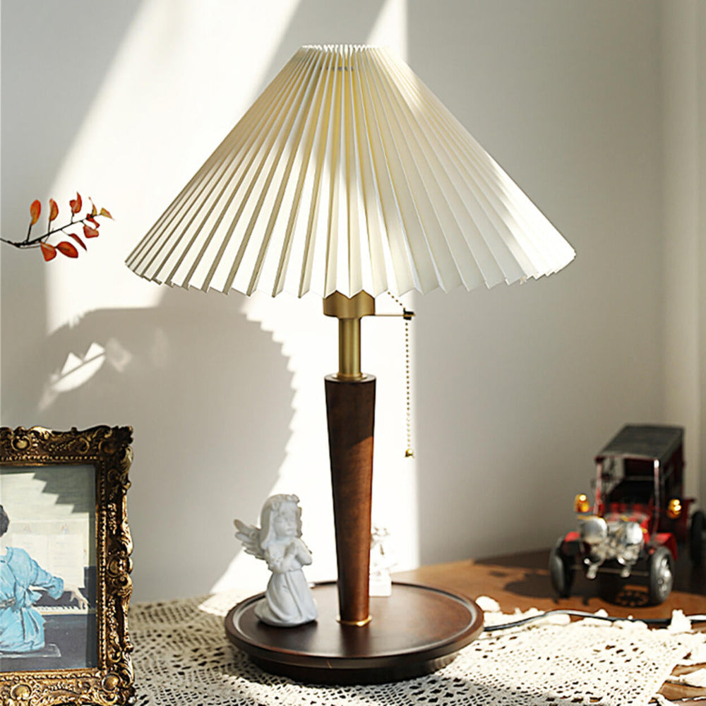 Umbrella Shape Wooden Table Lamp with Pull Chain Switch