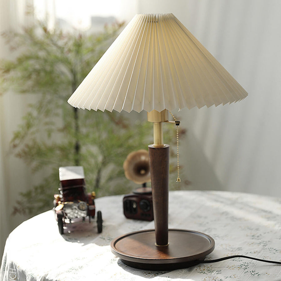 Umbrella Shape Wooden Table Lamp with Pull Chain Switch