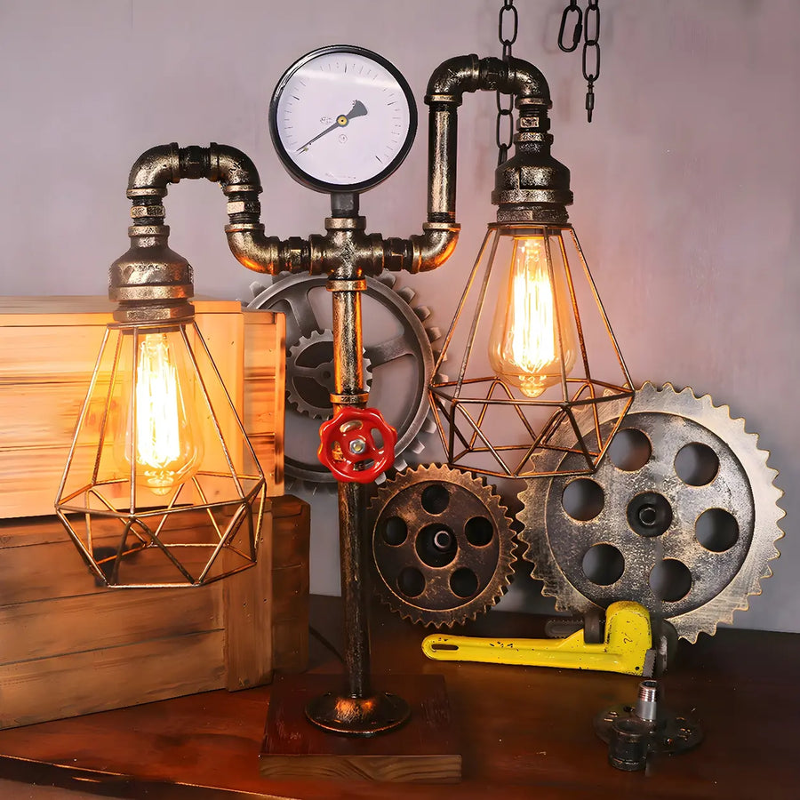 Unique Industrial Pipe Wrought Iron Bedroom Table Lamp