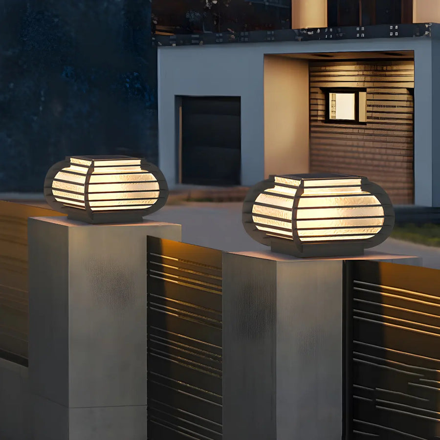Unique Metal Hollow Lantern Outdoor Solar Pillar Light