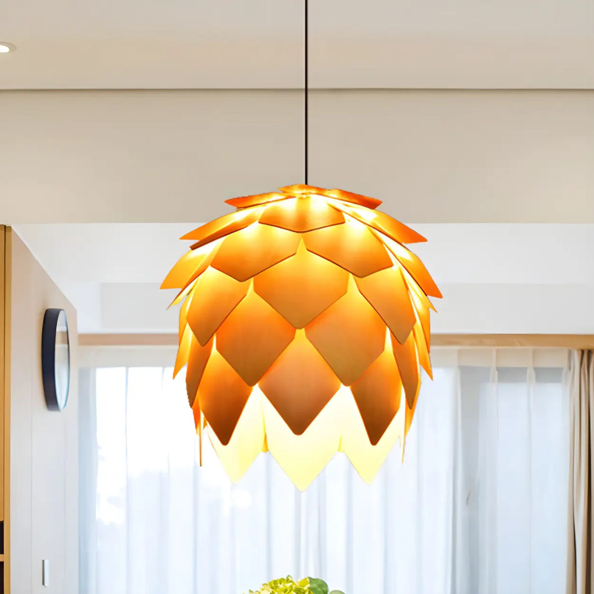 Unique Pinecone-Shaped Wood Color Pendant Light