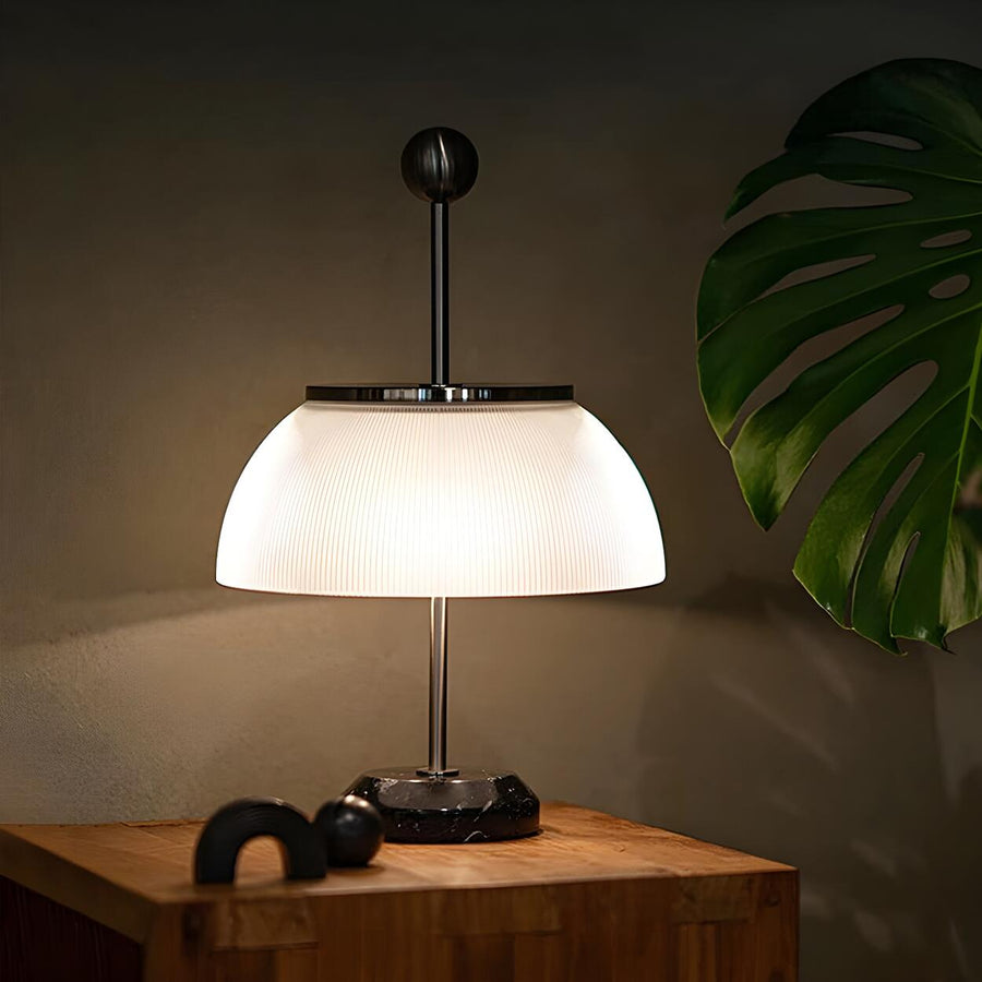 Unique White Glass Dome Shade Metal Accents Table Lamp
