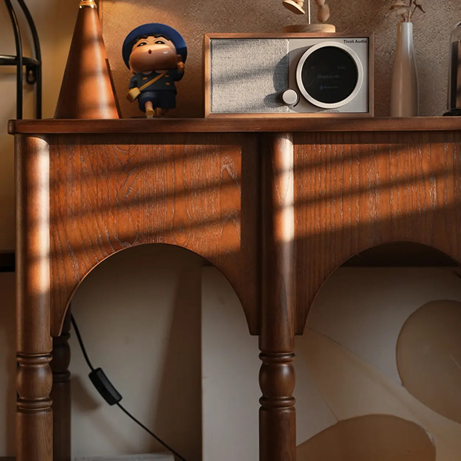 Versatile Rectangular Walnut Floor Shelf Console Table