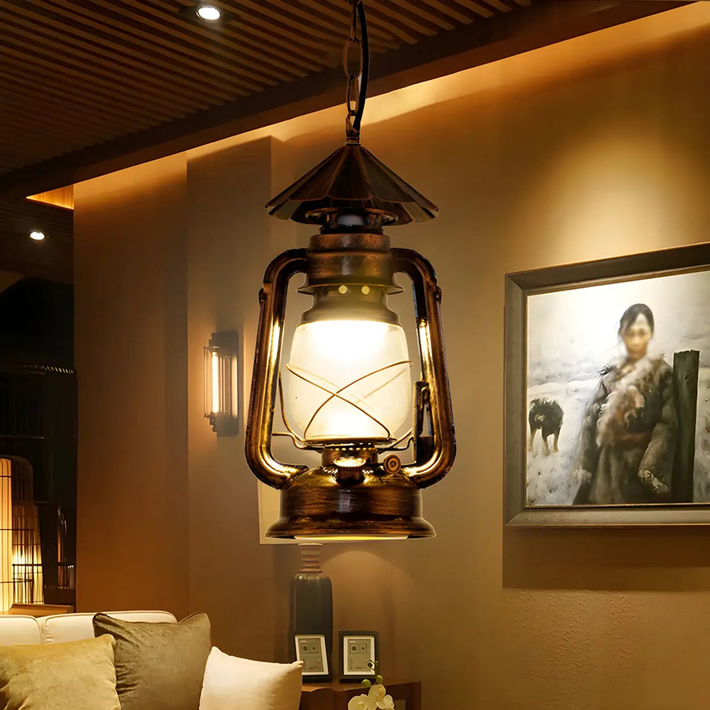 Vintage Antique Restaurant Brass Lantern Pendant Light