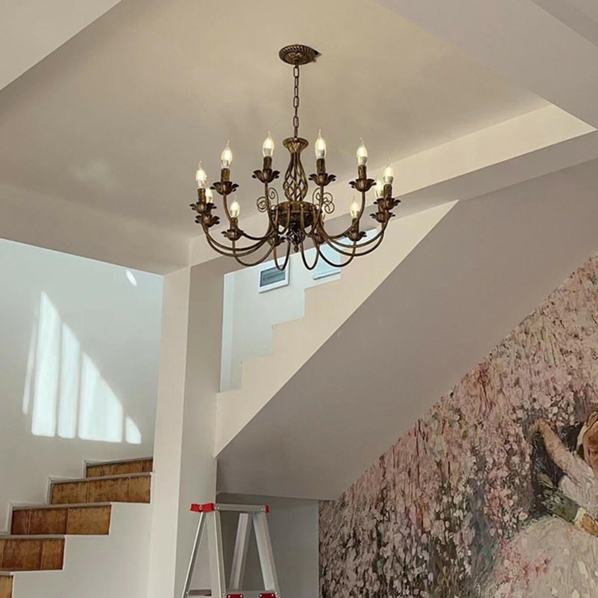 Vintage Brass Alloy Floral Candle Chandelier