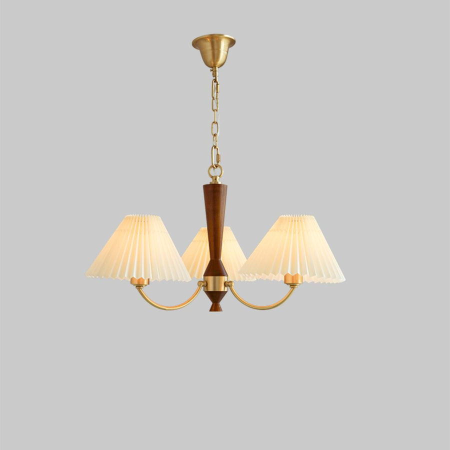 Vintage Brass White Pleated Chandelier Adjustable Height