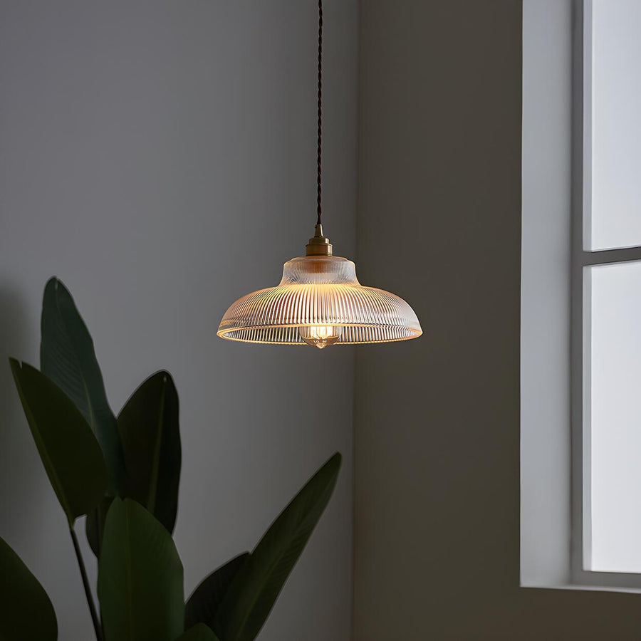 Vintage Clear Glass Rope Bowl Gold Pendant Light