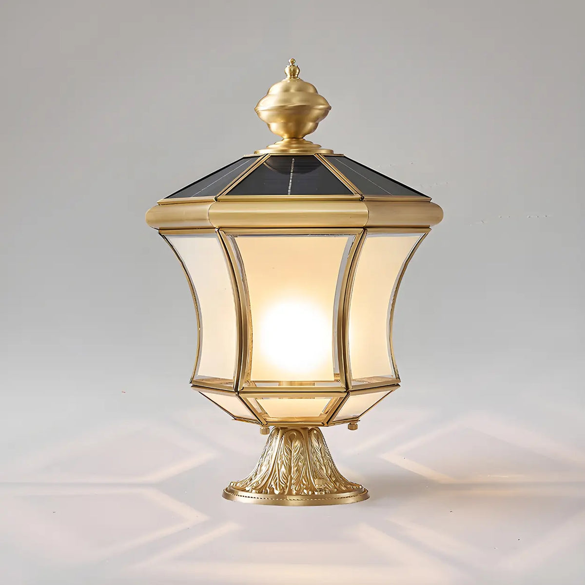 Vintage Brass Solar Lantern Outdoor Post Lamp Pillar Light