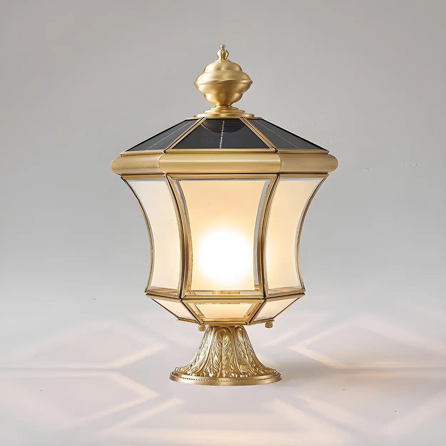 Vintage Brass Solar Lantern Outdoor Post Lamp Pillar Light