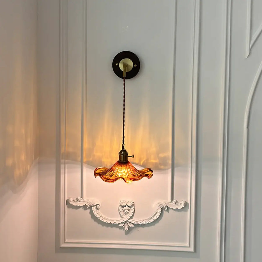 Vintage Flower Amber Glass Pendant Wall Sconce Light