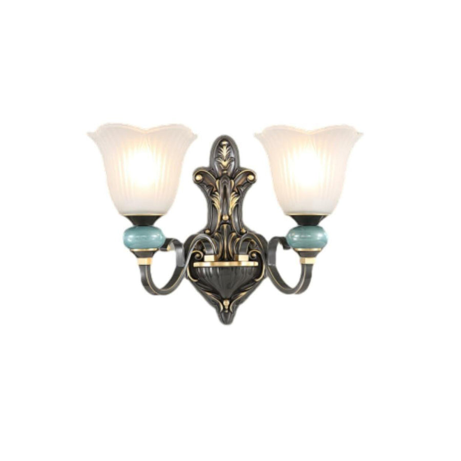 Vintage Frosted Flower Glass Gold Metal Wall Sconce