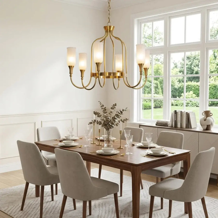 Vintage Gold Adjustable Curved Branch Cage Chandelier