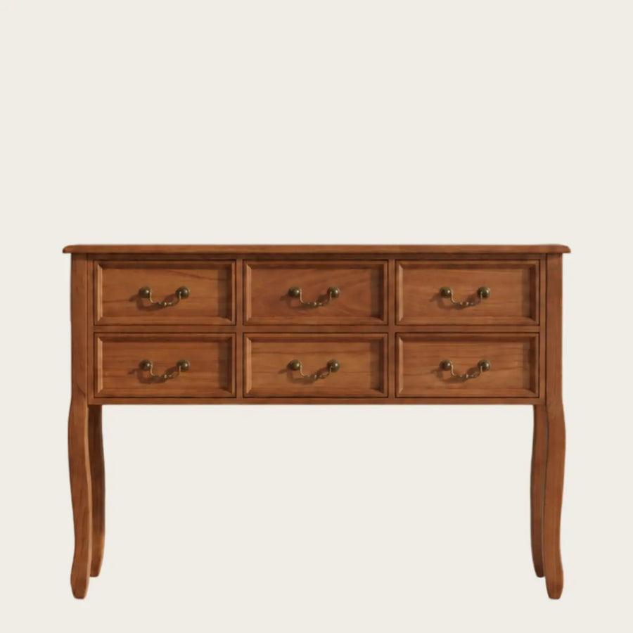 Vintage Walnut Wood Tall Console Table with Drawers