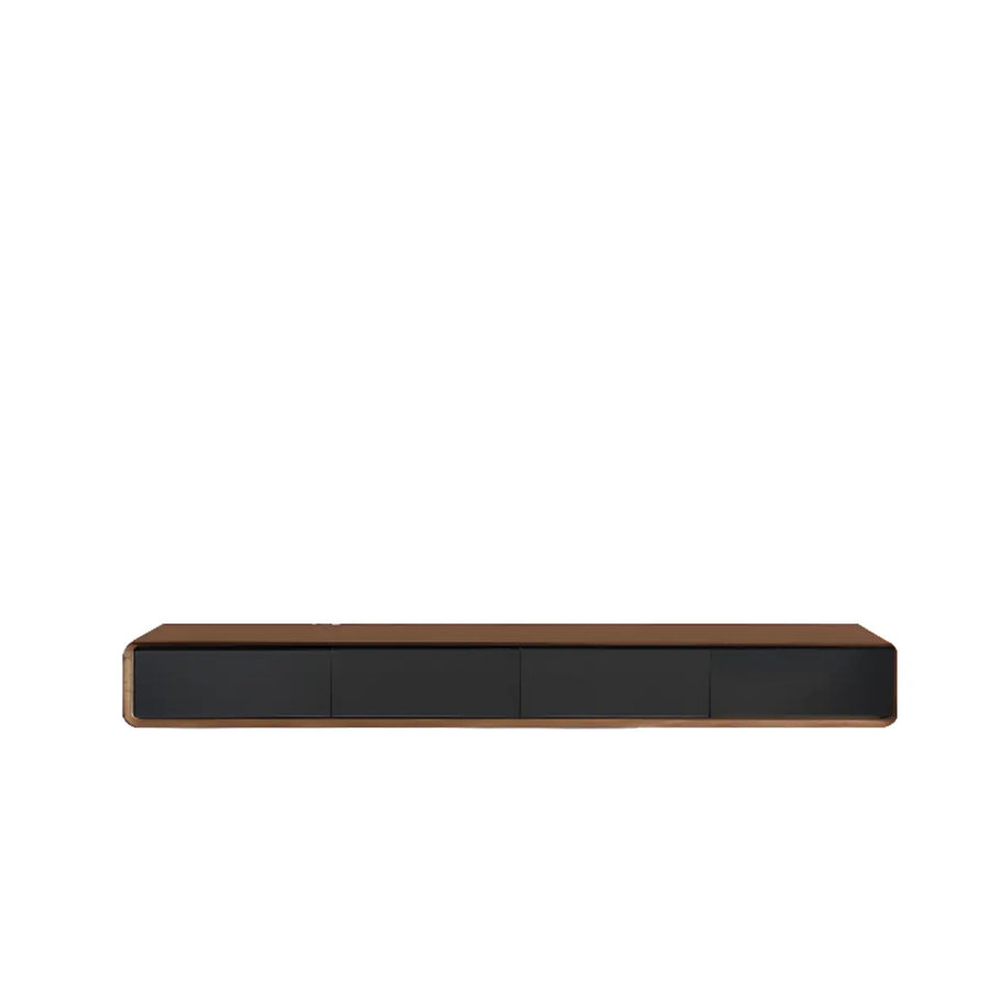 Walnut-Black Wooden Drawers Floating Mount TV Stand