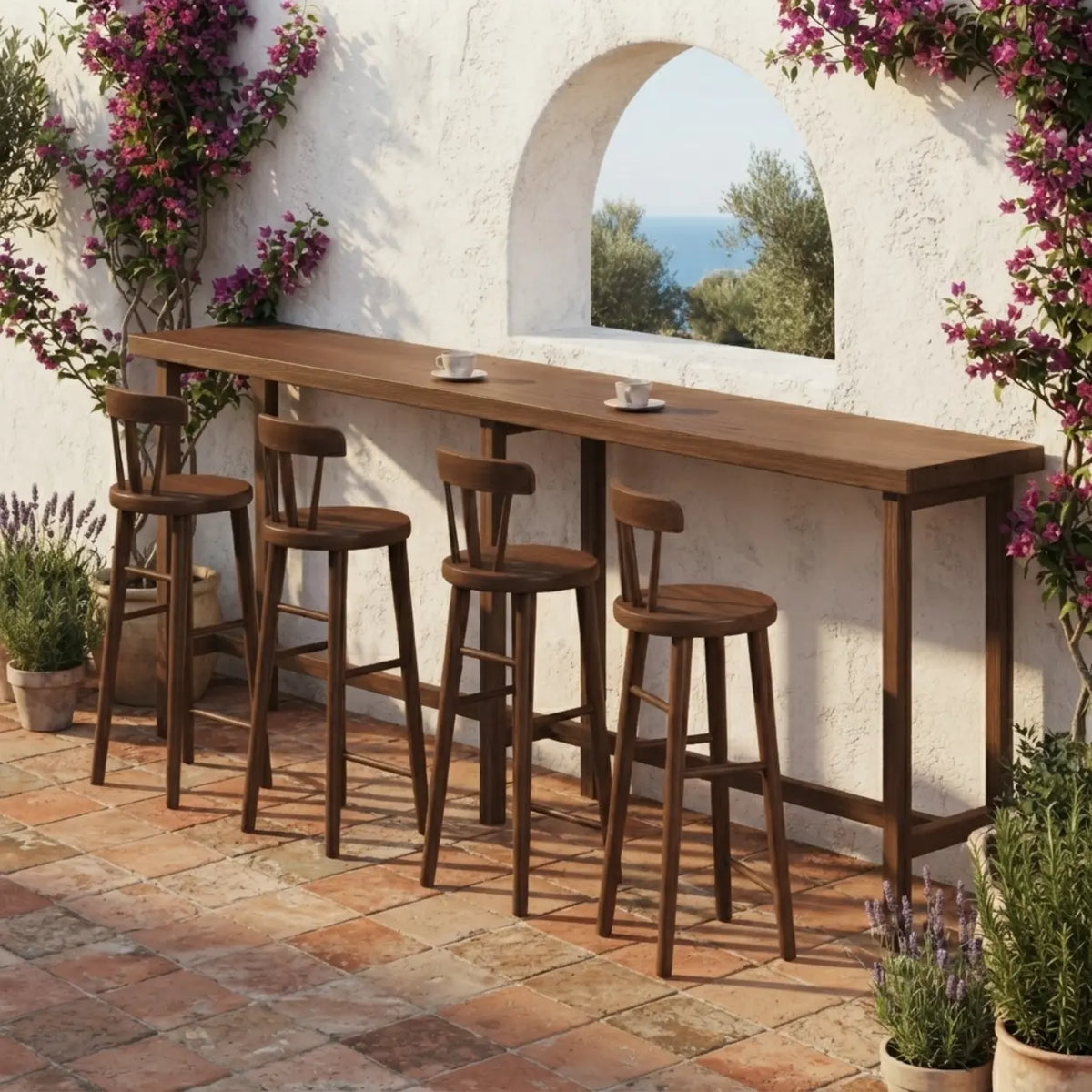 Walnut Solid Wood Narrow Rectangular Bar Table for Kitchen & Dining