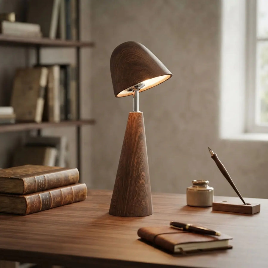 Walnut Wood Grain Ceramic Touch Dimmable LED Table Lamp