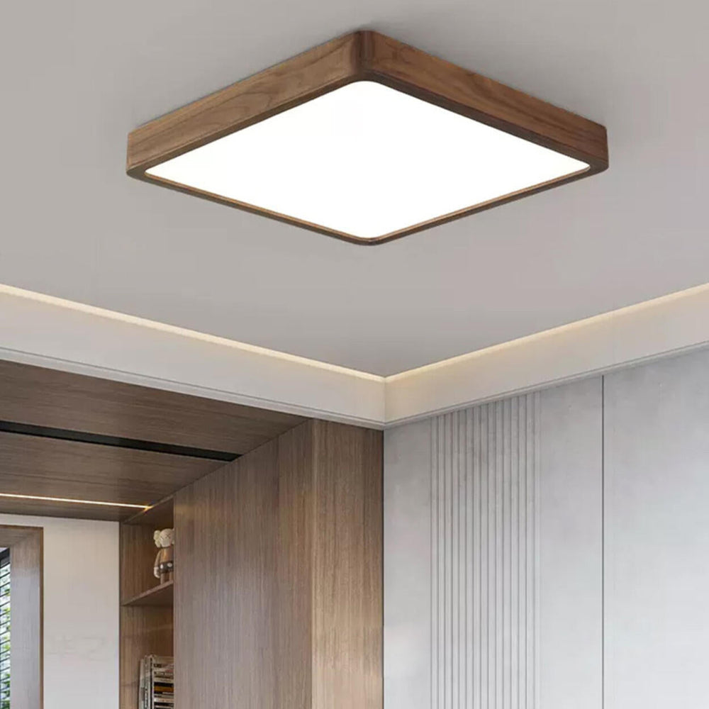 Walnut Wooden Square LED Flush Mount Ceiling Light