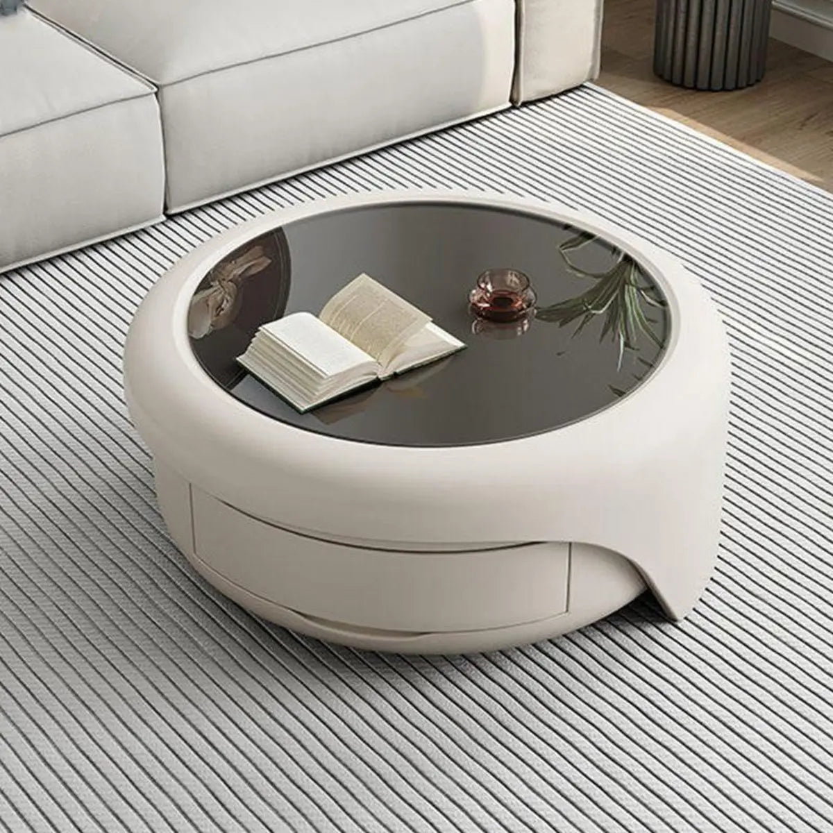 Waterproof Glass Round Storage Nesting Coffee Table