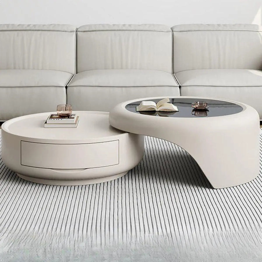Waterproof Glass Round Storage Nesting Coffee Table
