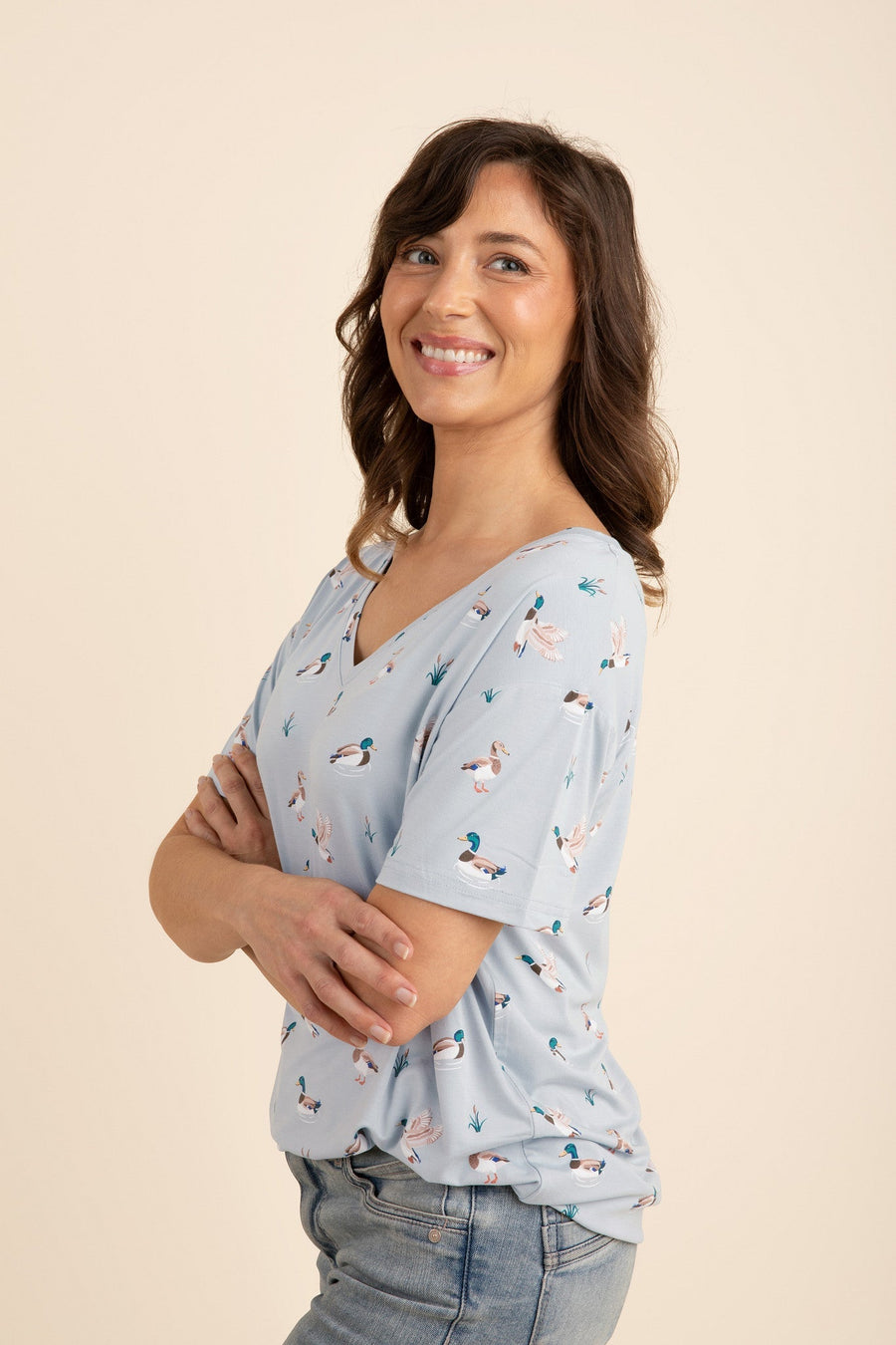 Women's Oversized V-Neck Tee in Mallard Duck
