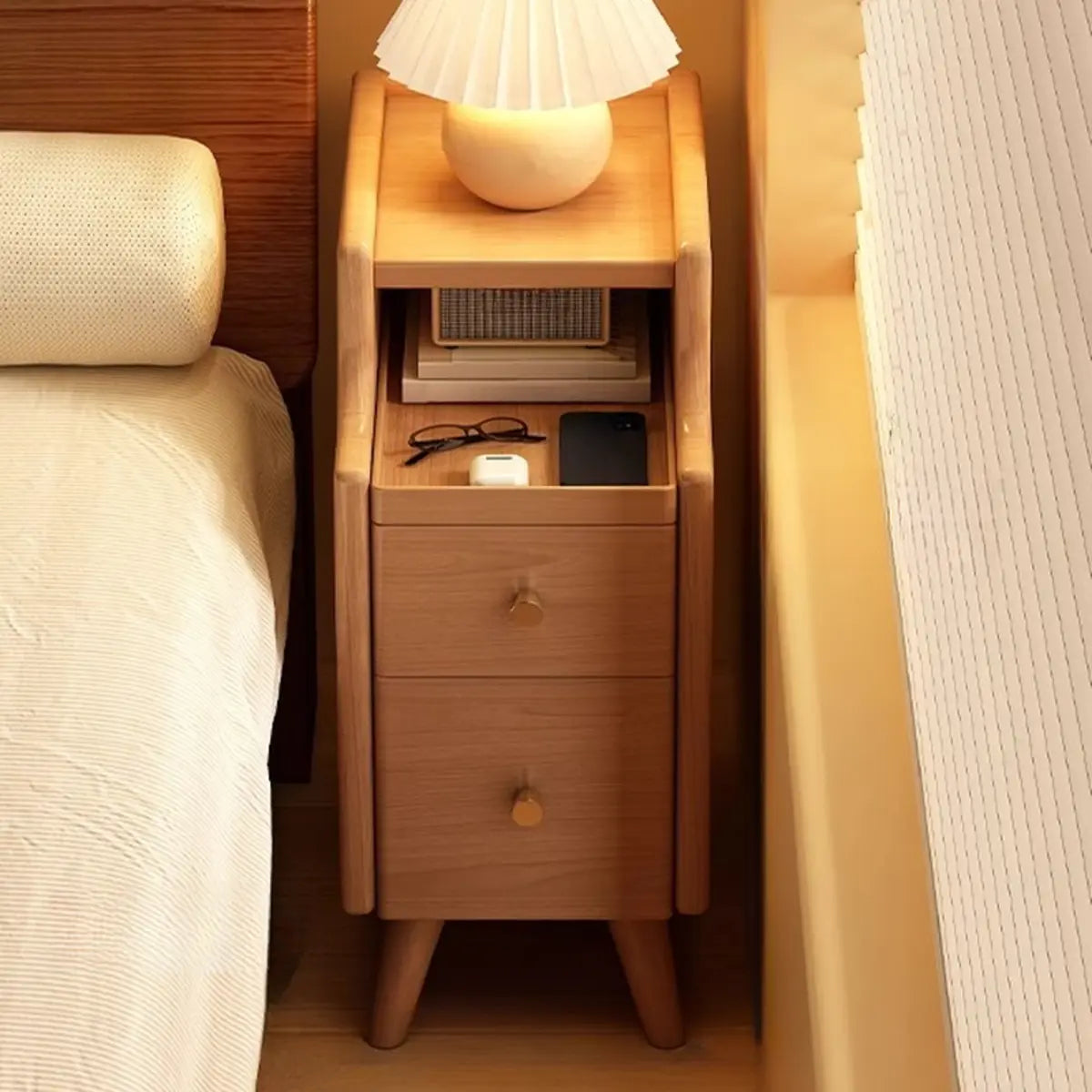 2 Shelves Wood Drawer Storage Nightstand with Legs