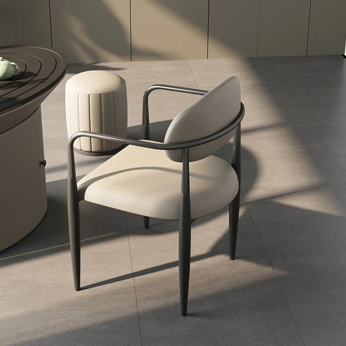 White Faux Leather Padded Seat Armrest Dining Chair