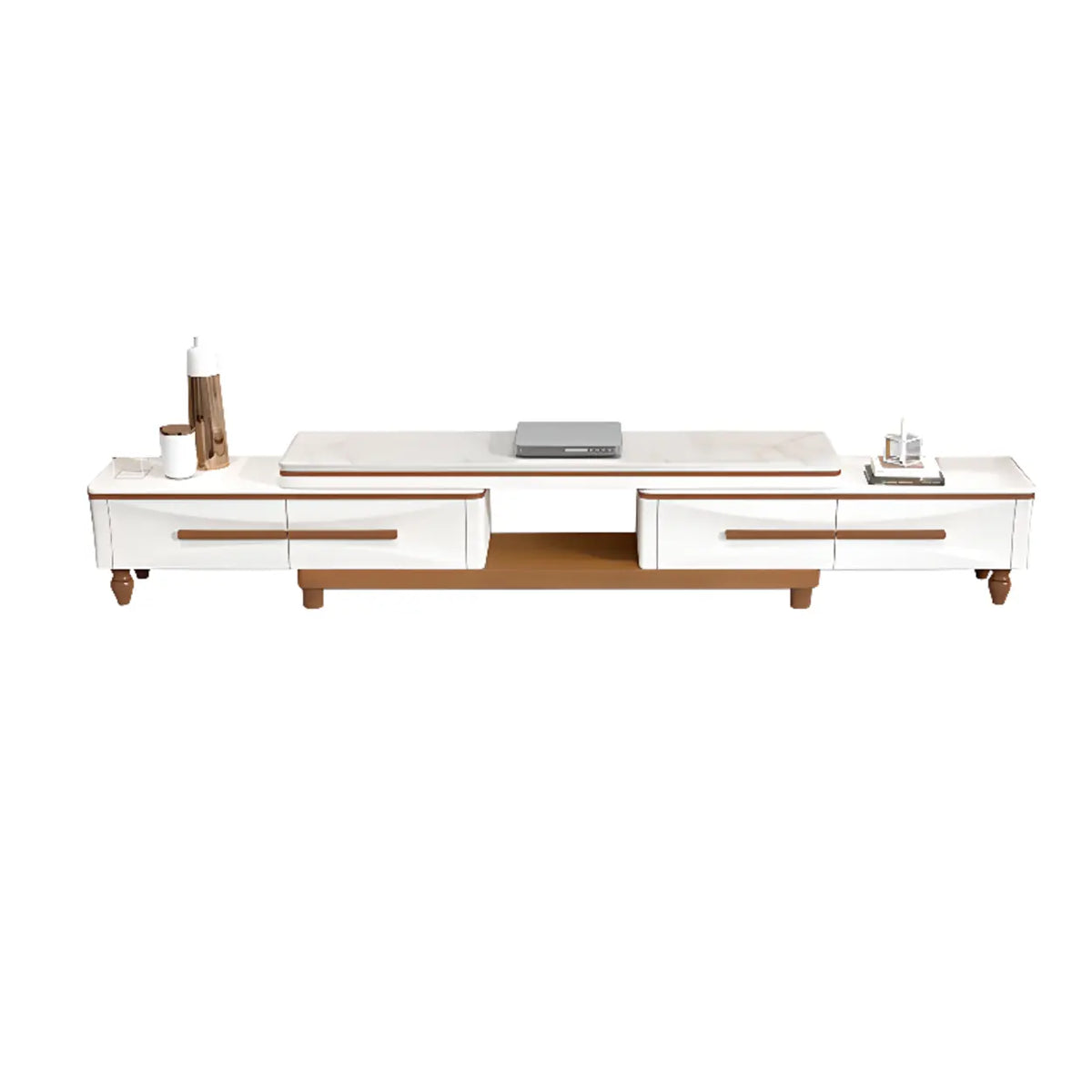 White Faux Marble Drawers Rectangle Long TV Stand