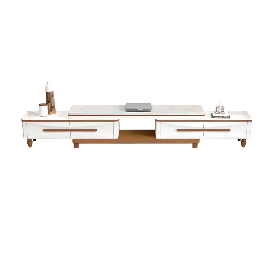 White Faux Marble Drawers Rectangle Long TV Stand
