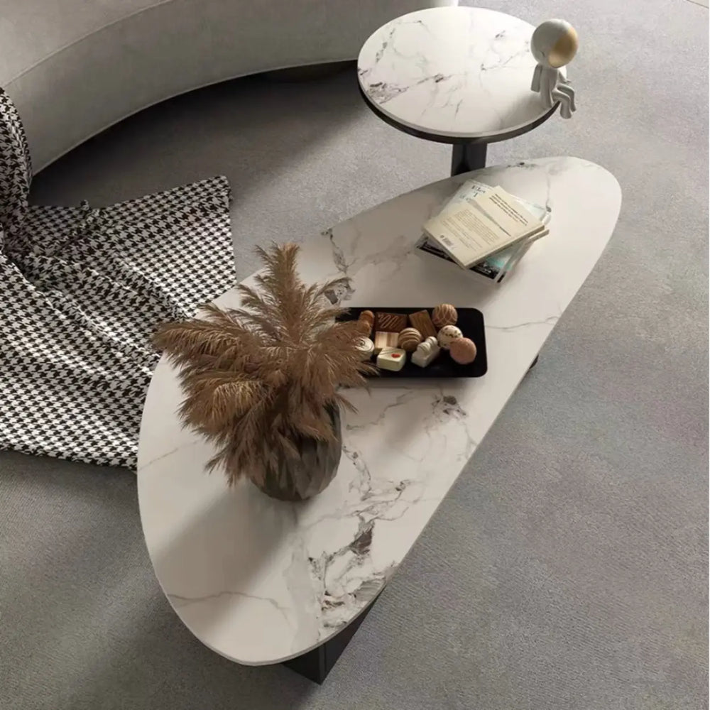 White-Gray Stone Triangle Coffee Table with Drawers